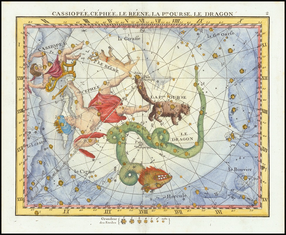 John Flamsteed - Cassiopee, Cehee, Le Renne, La Petite Ourse, Le Dragon (Cassiopea, Cepheus, Ursa Minor & Draco)