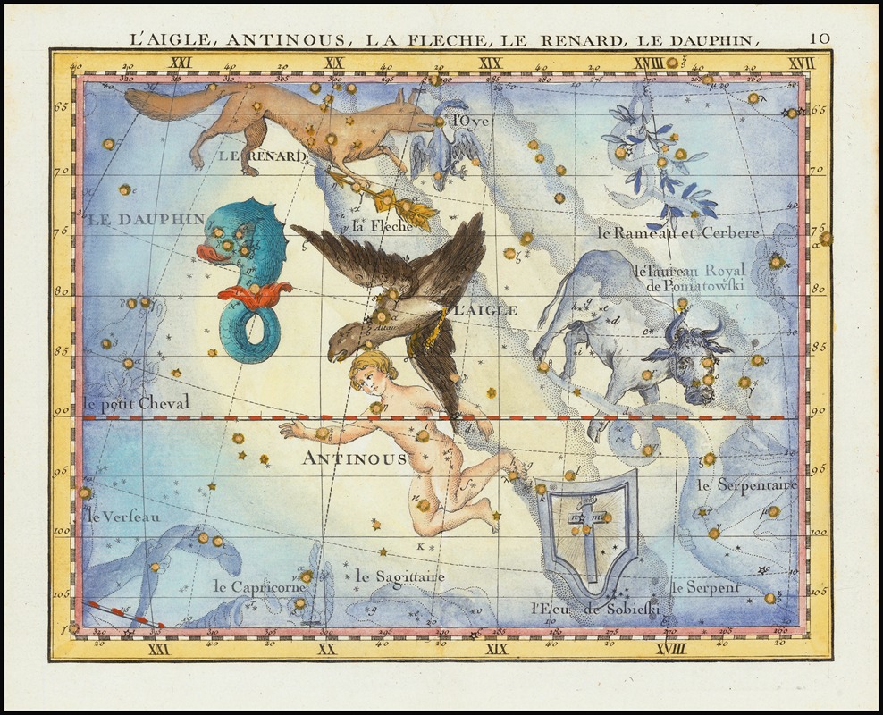 John Flamsteed - L’Aigle, Antinous, La Fleche, Le Renard, Le Dauphin (Aquila, Sagitta, Vulpecula & Anser Delphinus)