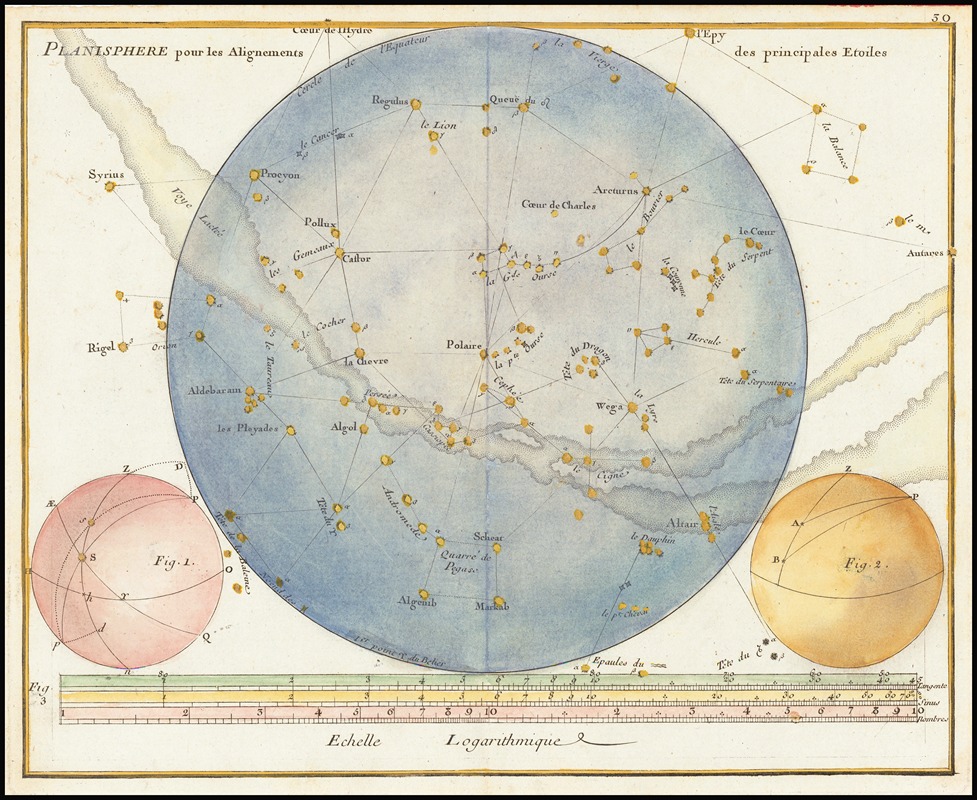 John Flamsteed - Planisphere pour les Alignements des principales Etoiles