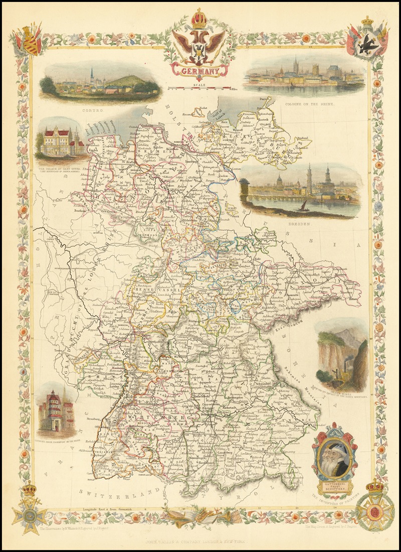 John Tallis - 1851 map of Germany, excluding most of Austrian and Prussian possessions