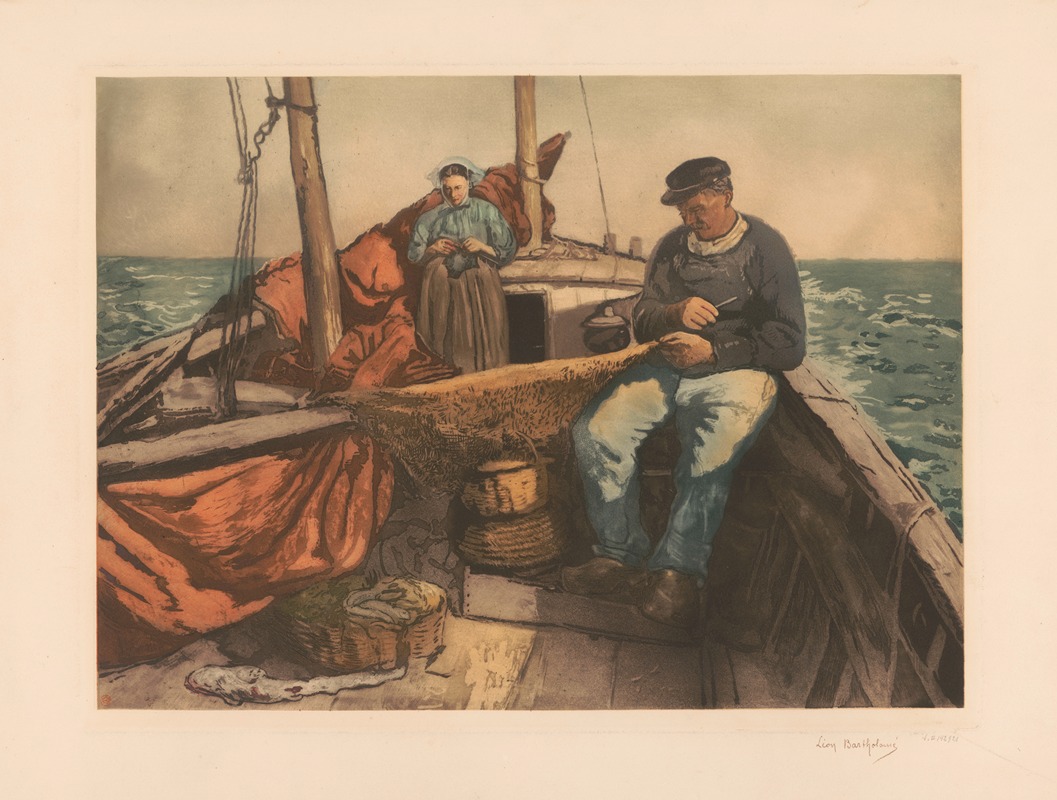 Léon Bartholomé - Avant la peche (Bretagne) ; couple de pecheur sur une barque