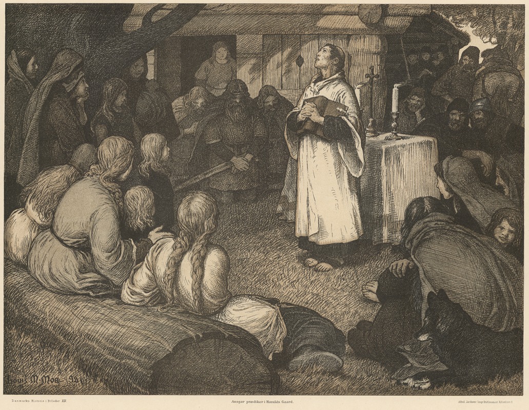 Louis Moe - Ansgar prædiker i Haralds gård (Ansgar preaching at the court of king Harald)