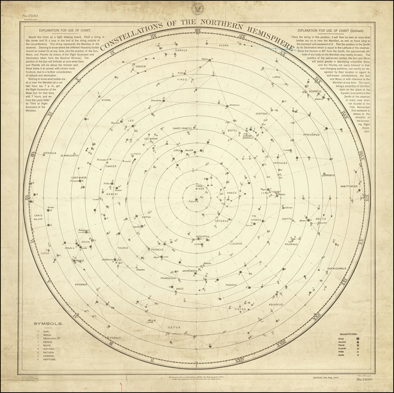 U.S. Hydrographical Office - Navigational celestial chart of the northern skies