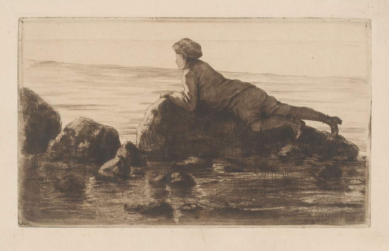 Henri-Charles Guérard - Boy lying on rocks on the beach