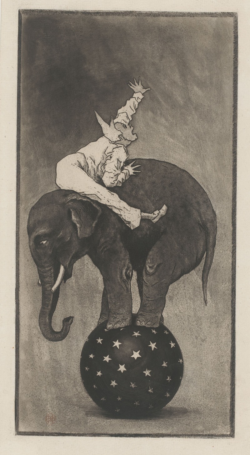 Henri-Charles Guérard - Elephant balancing on a ball with a man on its back