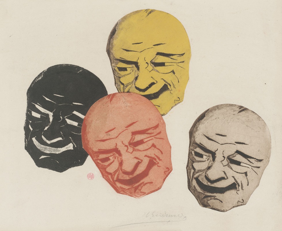 Henri-Charles Guérard - Four Japanese masks