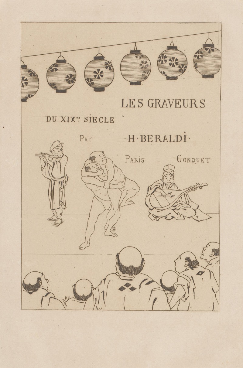 Henri-Charles Guérard - Theater performance with musicians and wrestlers