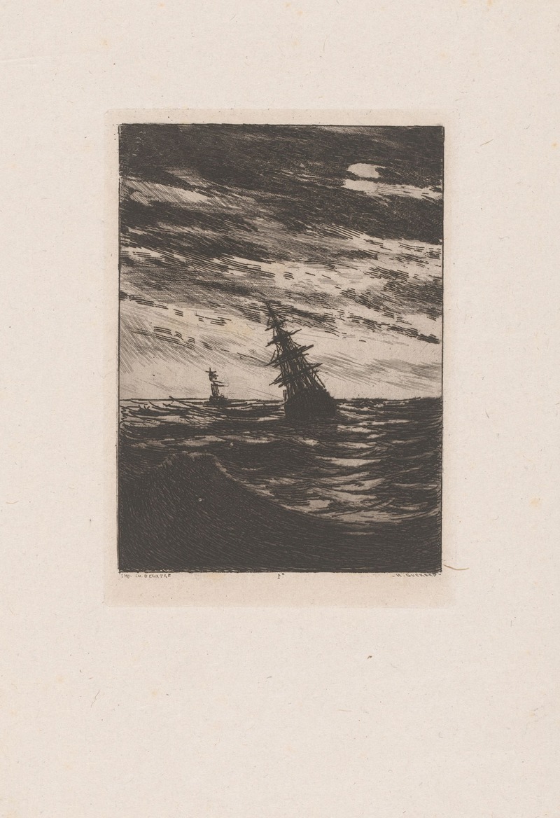 Henri-Charles Guérard - Two ships at sea