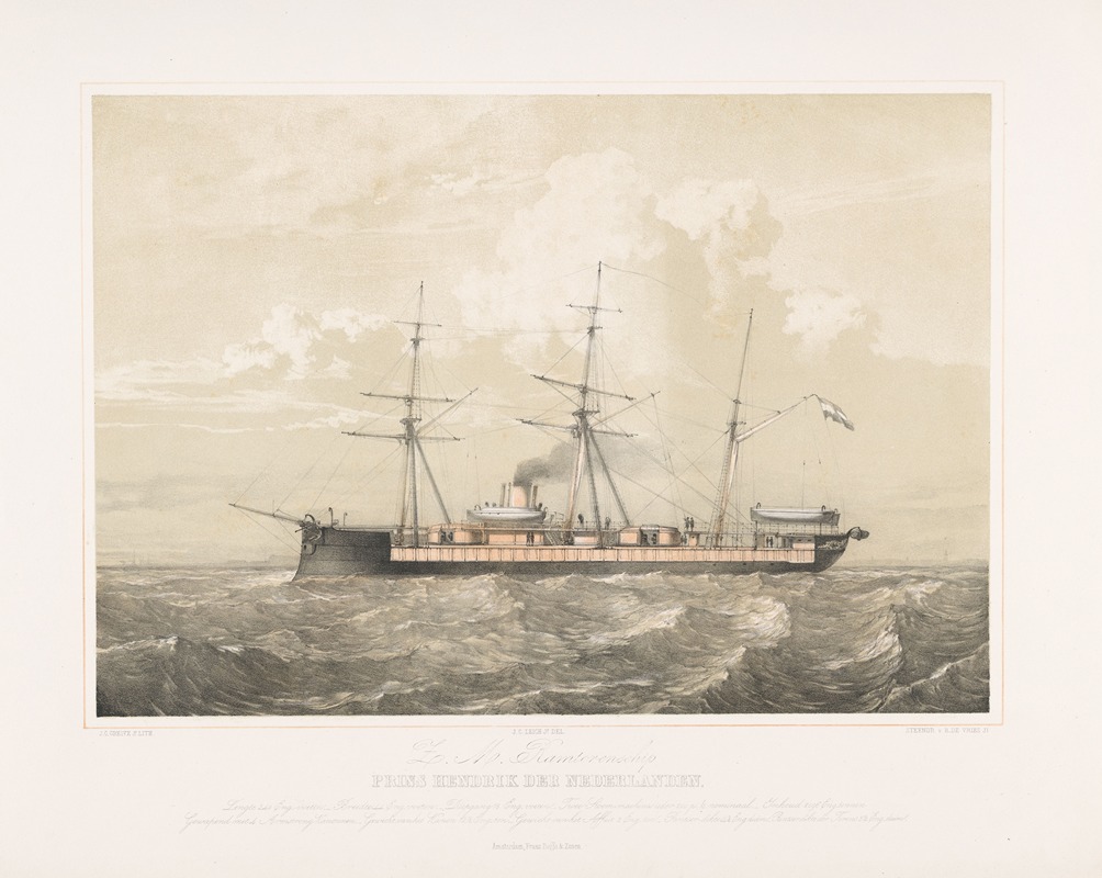 Johan Conrad Greive - Ramtorenschip Prins Hendrik der Nederlanden varend op zee Z.M. Ramtorenschip Prins Hendrik der Nederlanden