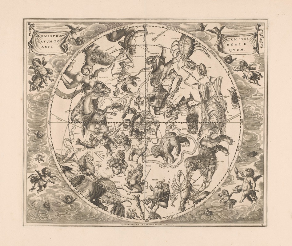 Peter Schenk the Elder - Hemelkaart met de noordelijke sterrenbeelden Haemisphaerium stellatum boreale antiquum