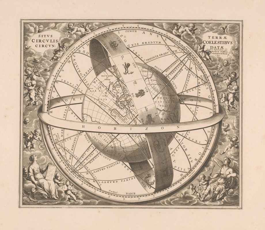 Peter Schenk the Elder - Hemelkaart van de aarde volgens het stelsel van Ptolemaeus Situs terrae circulis coelestibus circundatae