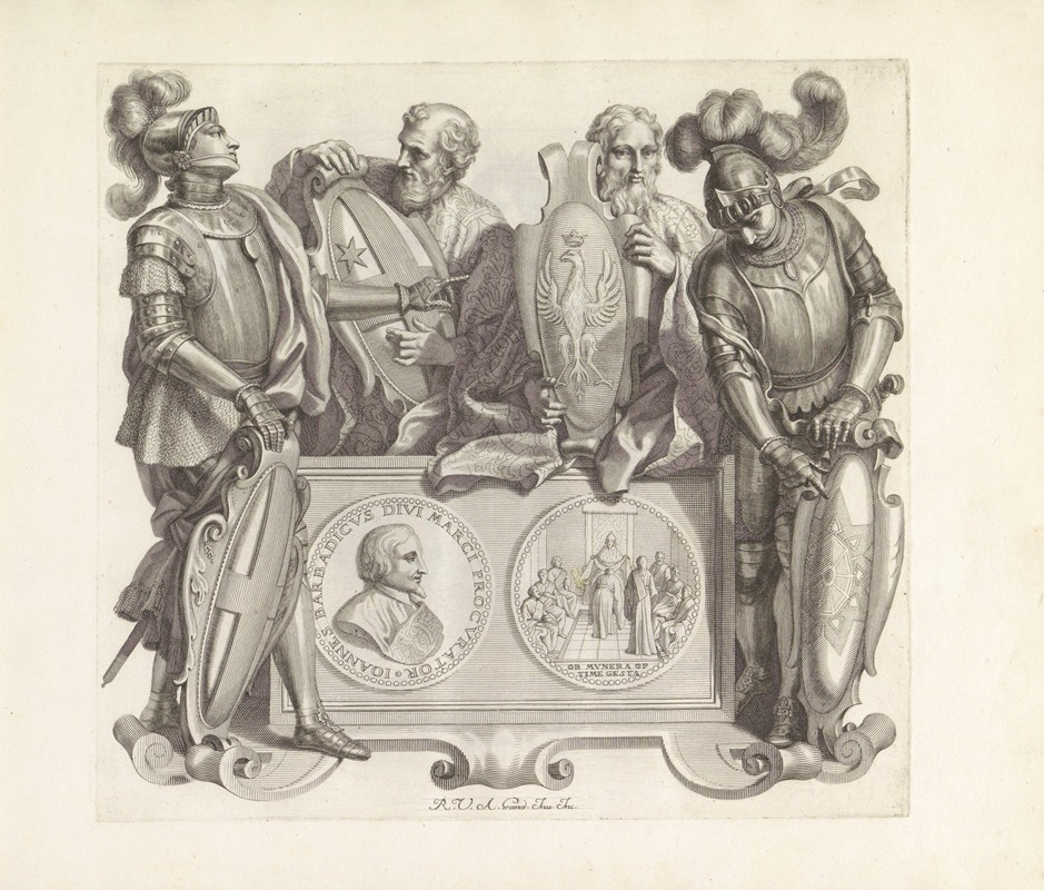 Robert van Audenaerd - Portret van Giovanni Barbarigo met vier mannen met wapenschilden