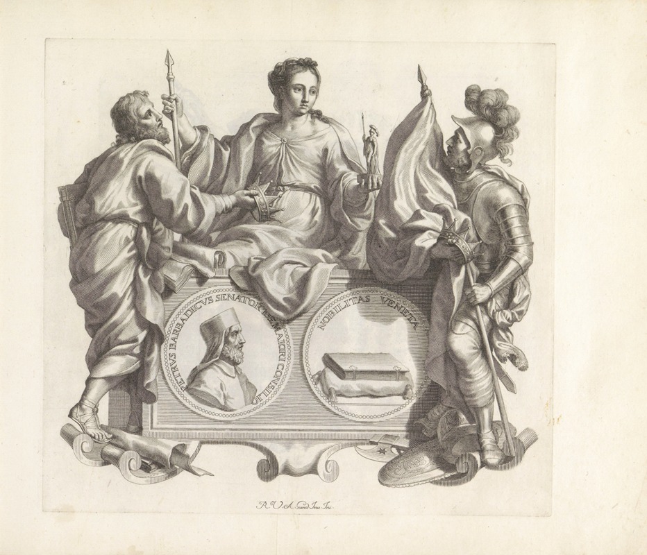 Robert van Audenaerd - Portret van Pietro Barbarigo en de personificaties van Bestuur, Krijgsmacht en Edelheid