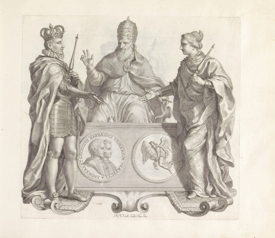 Robert van Audenaerd - Portretten van Andrea en Giorgio Barbarigo, daarbij de Spaanse koning en de personificatie van Venetië