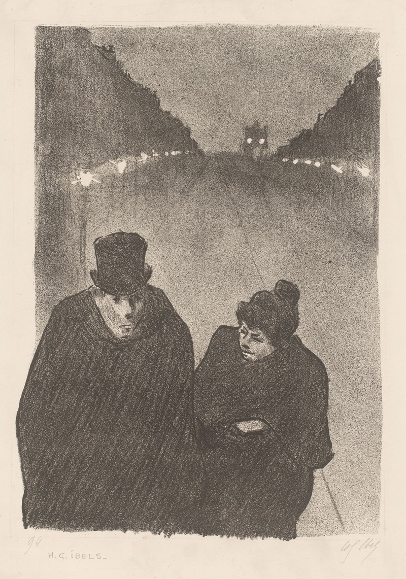 Henri-Gabriel Ibels - Man and woman on the street at night