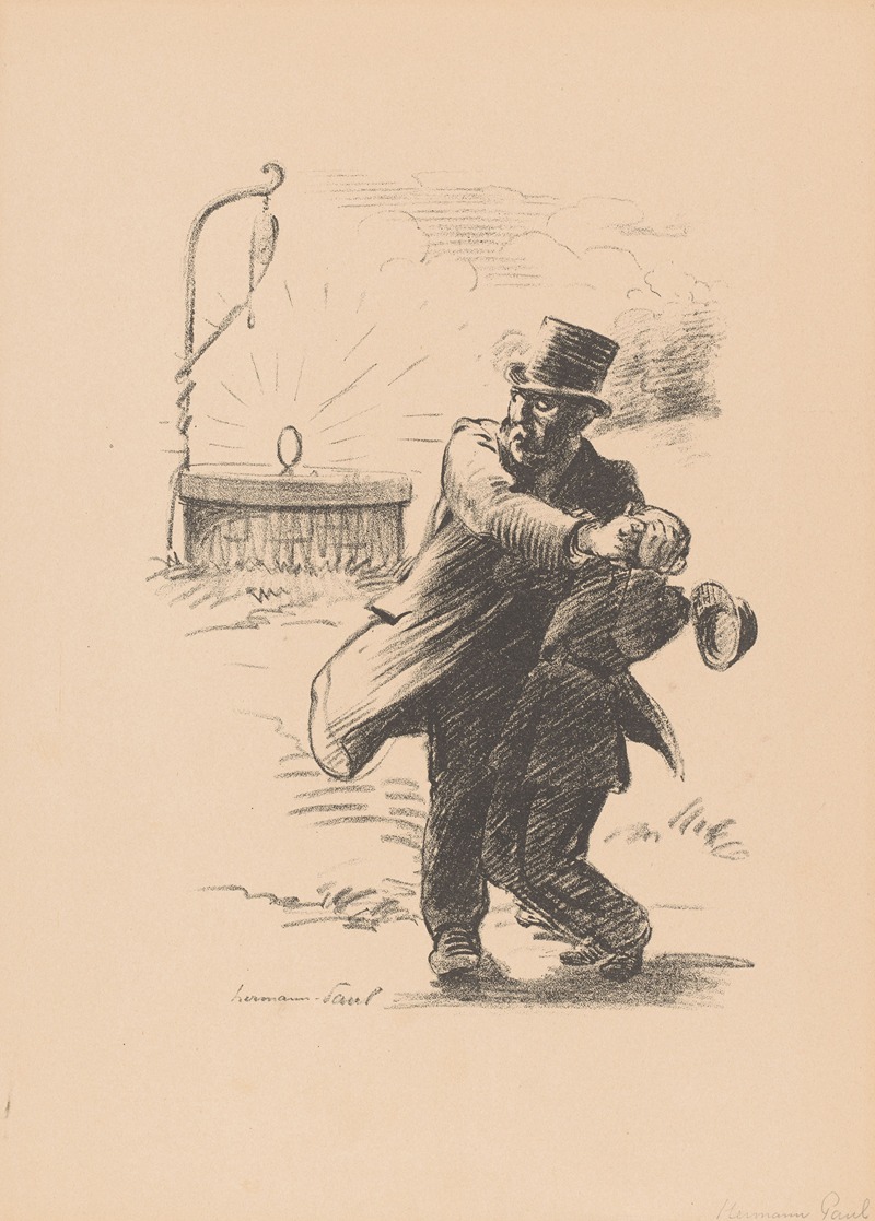 Hermann Paul - Man in top hat covers another man’s eyes