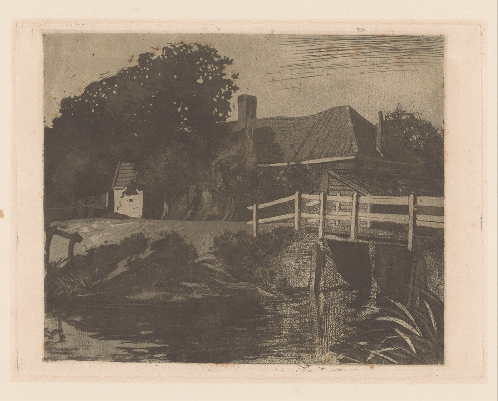 Johannes Josephus Aarts - Landschap met boerderij, brug en sloot