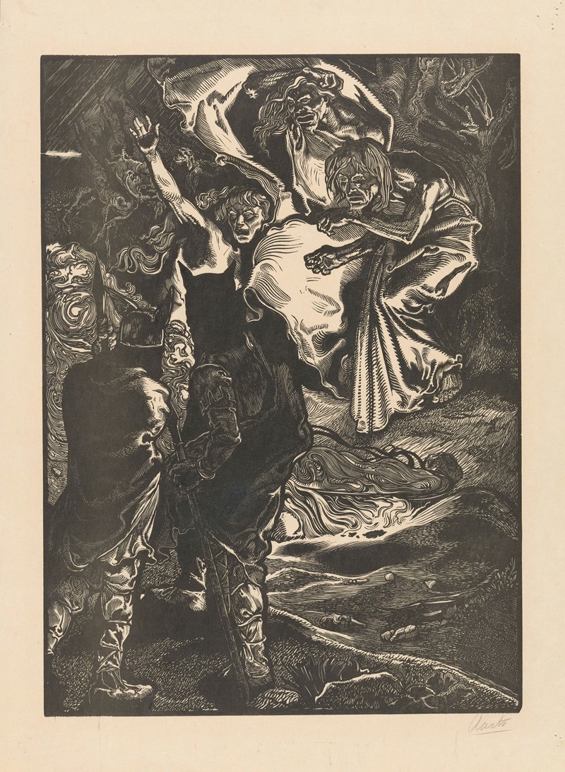 Johannes Josephus Aarts - Macbeth en Banquo ontmoeten de drie heksen