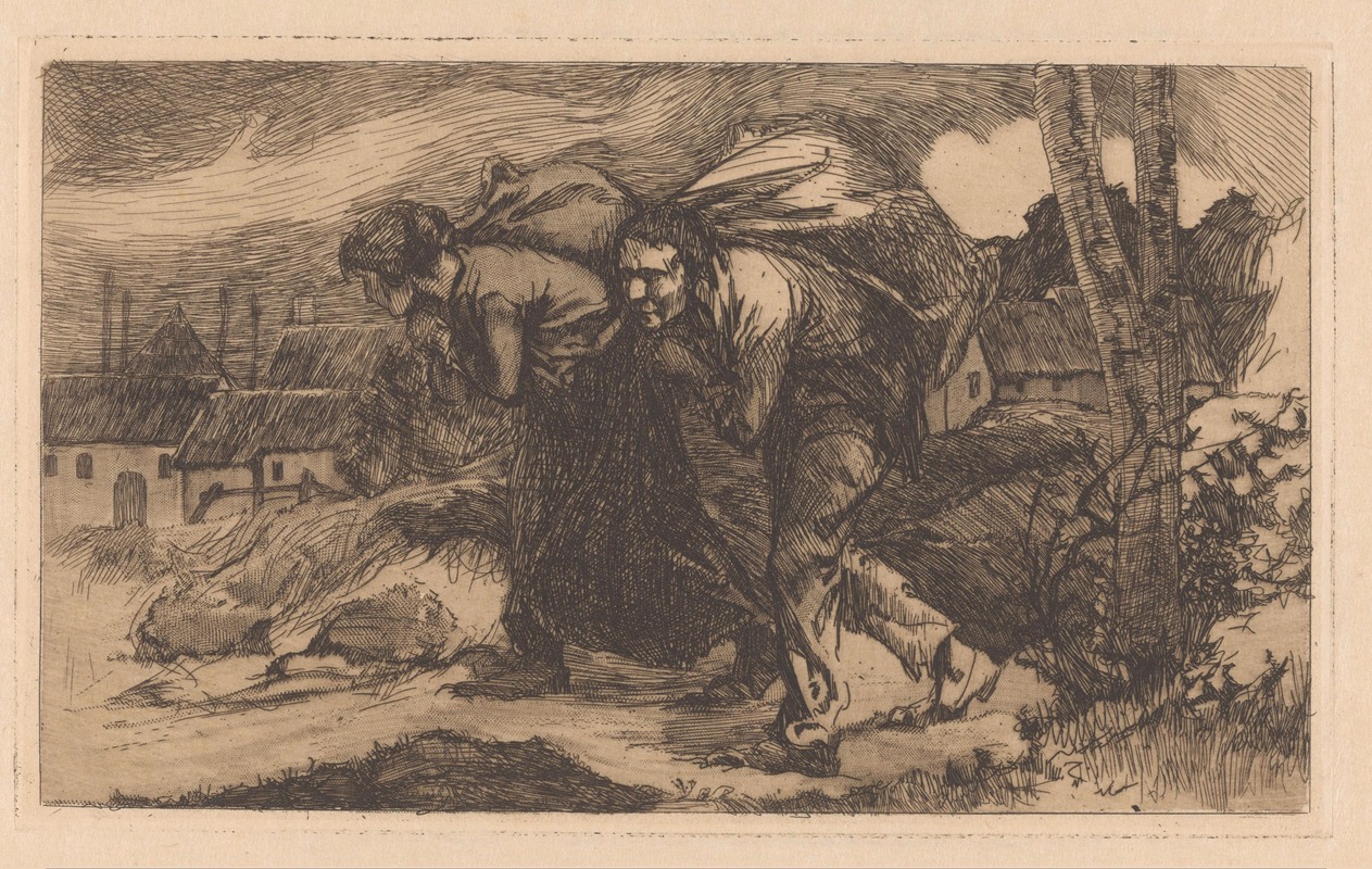 Johannes Josephus Aarts - Man en vrouw met zak op de rug