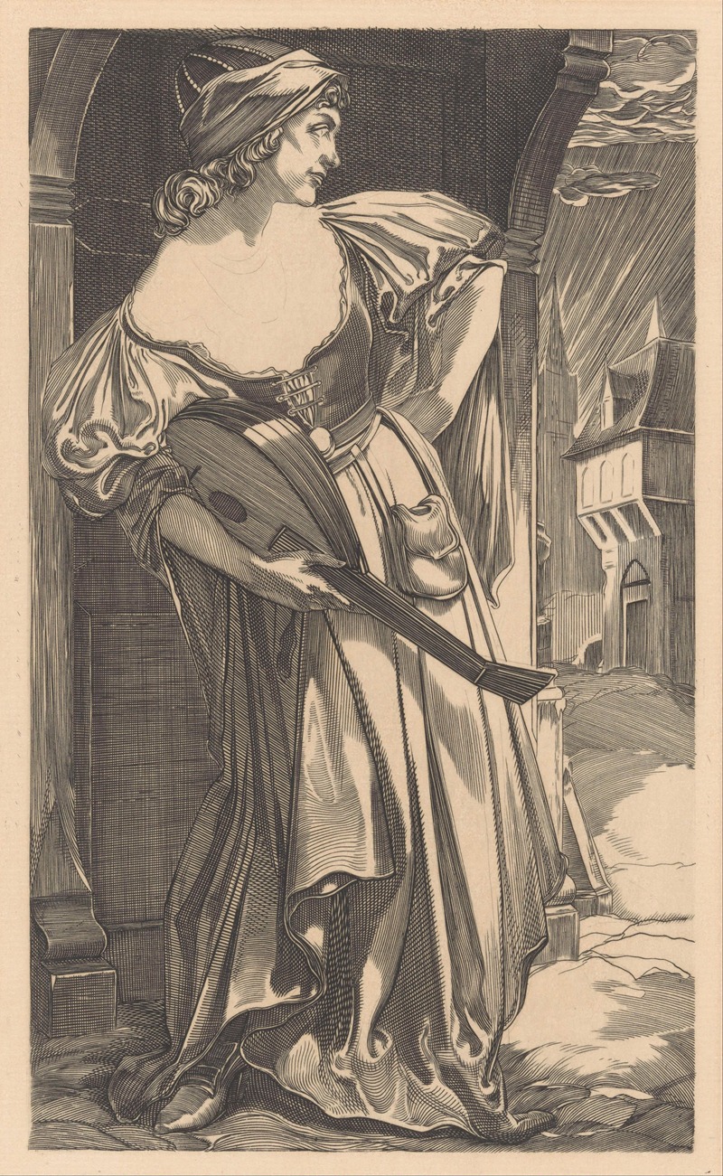 Johannes Josephus Aarts - Vrouw met luit op straat