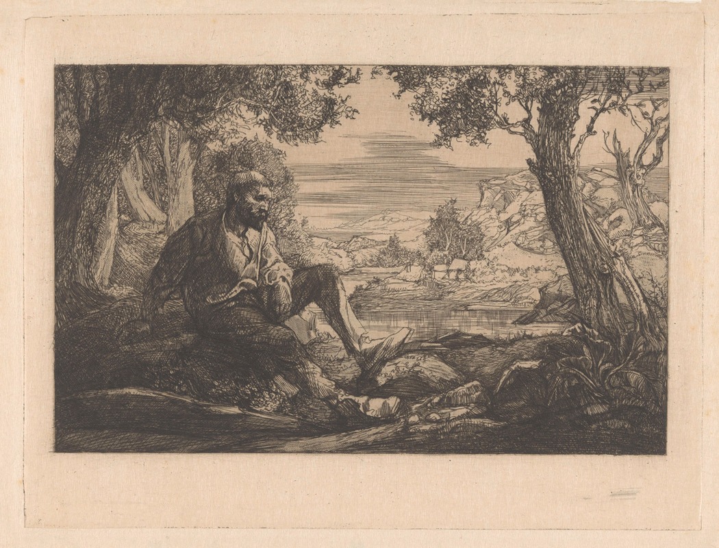 Johannes Josephus Aarts - Zittende man in heuvellandschap