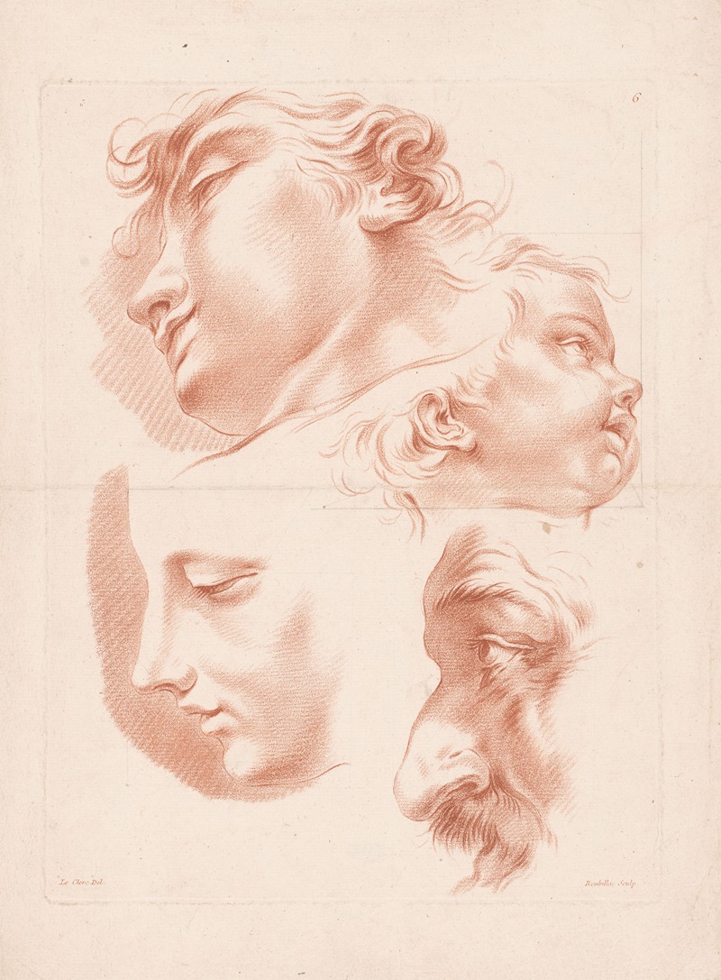 Louis-François Roubiliac - Heads of two men, a woman and a child