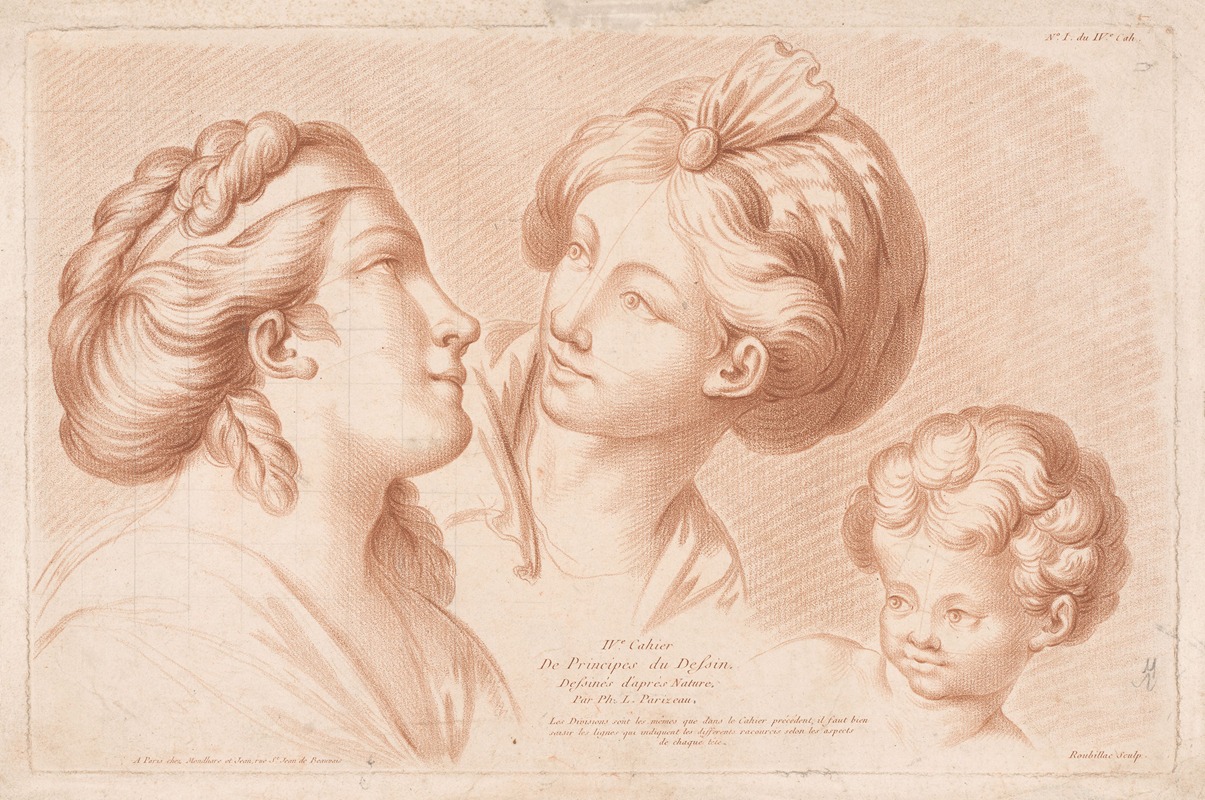 Louis-François Roubiliac - Two women’s heads and a child’s head