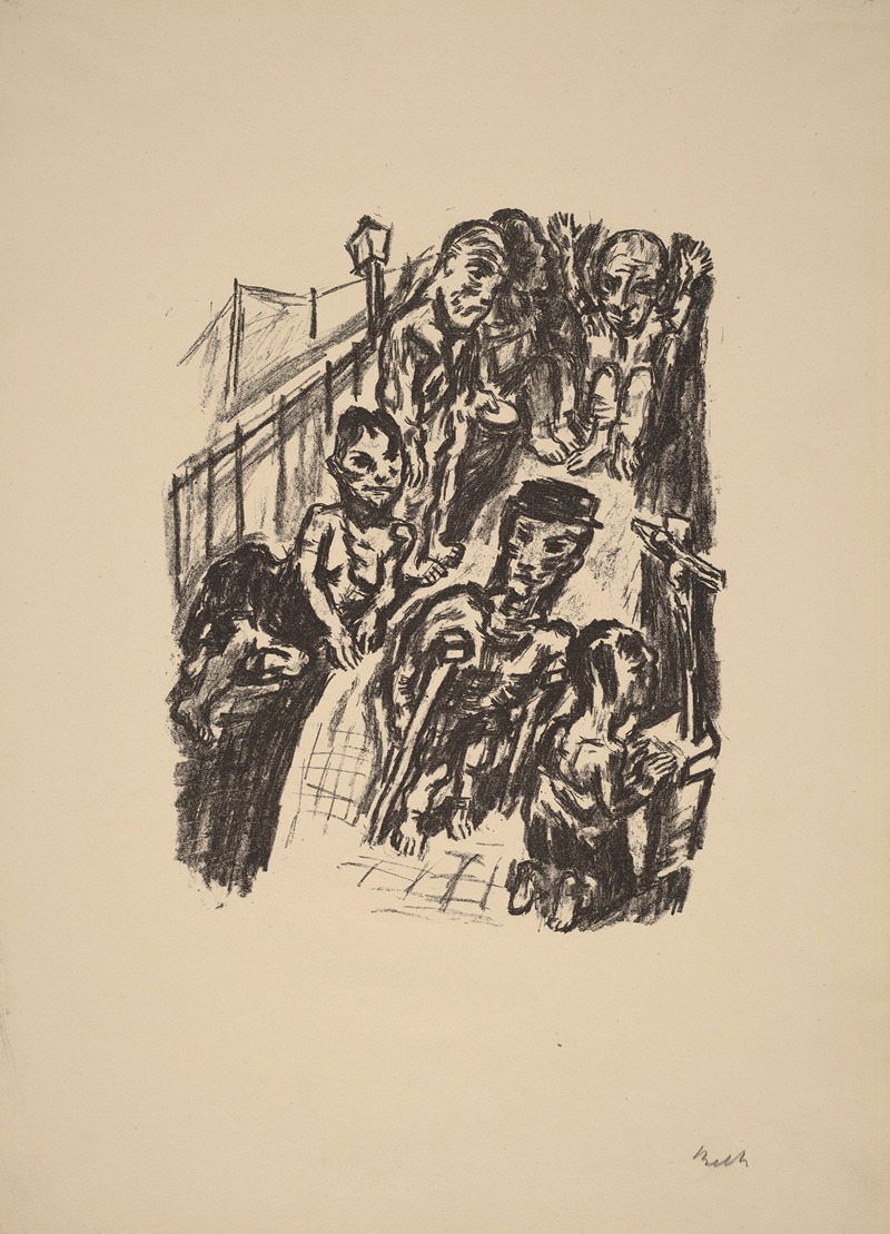 René Beeh - Street Scene with a Cripple and a Praying Man