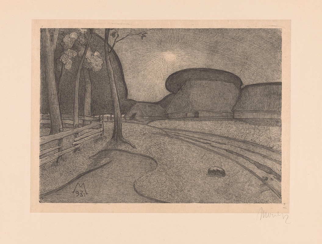 Simon Moulijn - Landschap met boerderij Avond