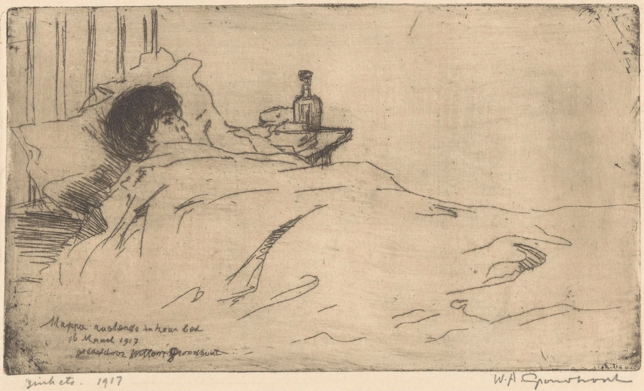 Willem Adrianus Grondhout - Mappie rustende in haar bed