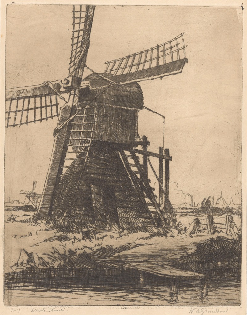 Willem Adrianus Grondhout - Molen aan het water bij Leiden