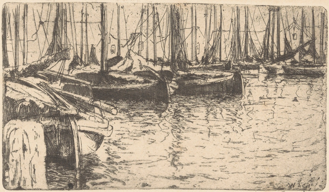 Willem Adrianus Grondhout - Schuiten in de haven van Volendam