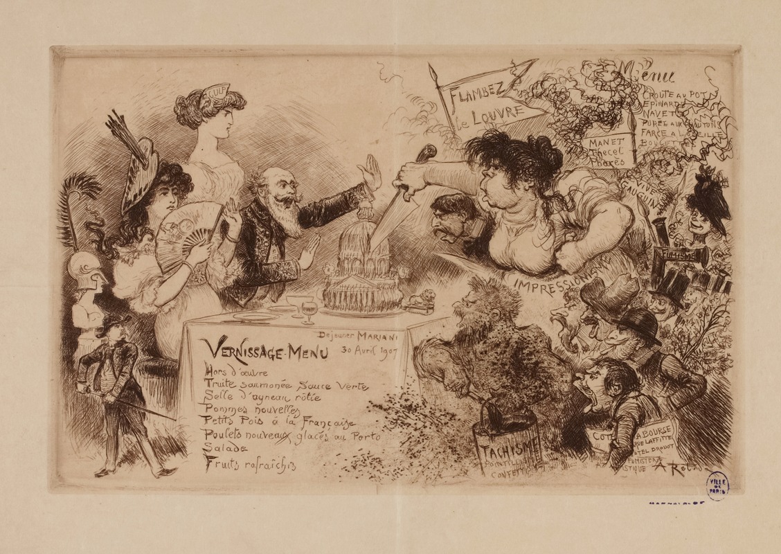 Albert Robida - Déjeuner Mariani, le 30 avril 1907. Vernissage Menu