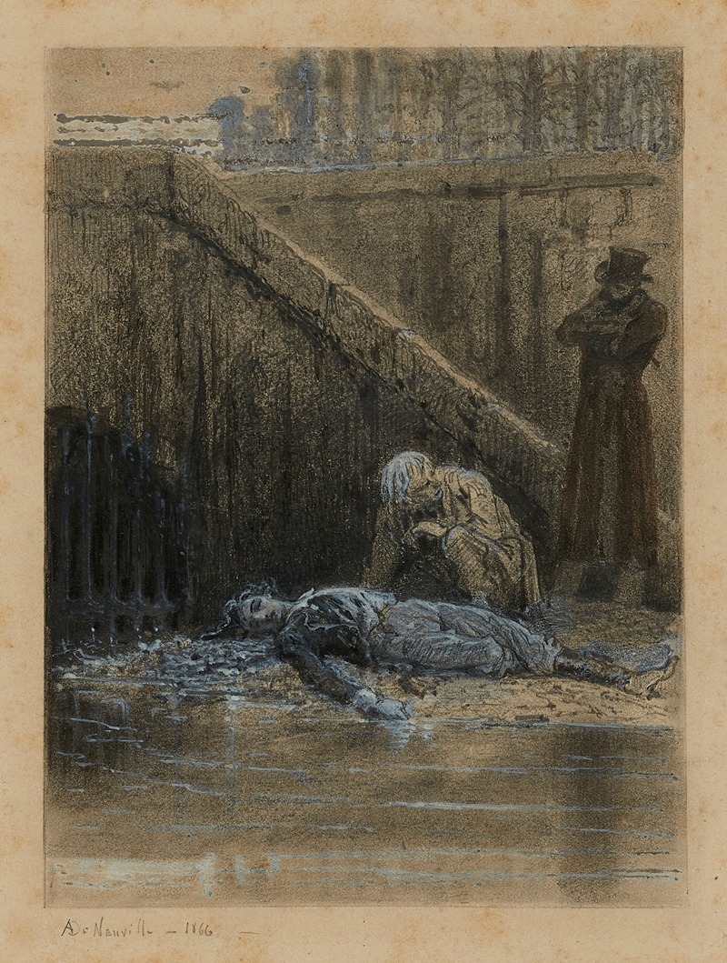 Alphonse Marie De Neuville - La berge de la Seine Marius fait l’effet d’être mort à quelqu’un qui s’y connait