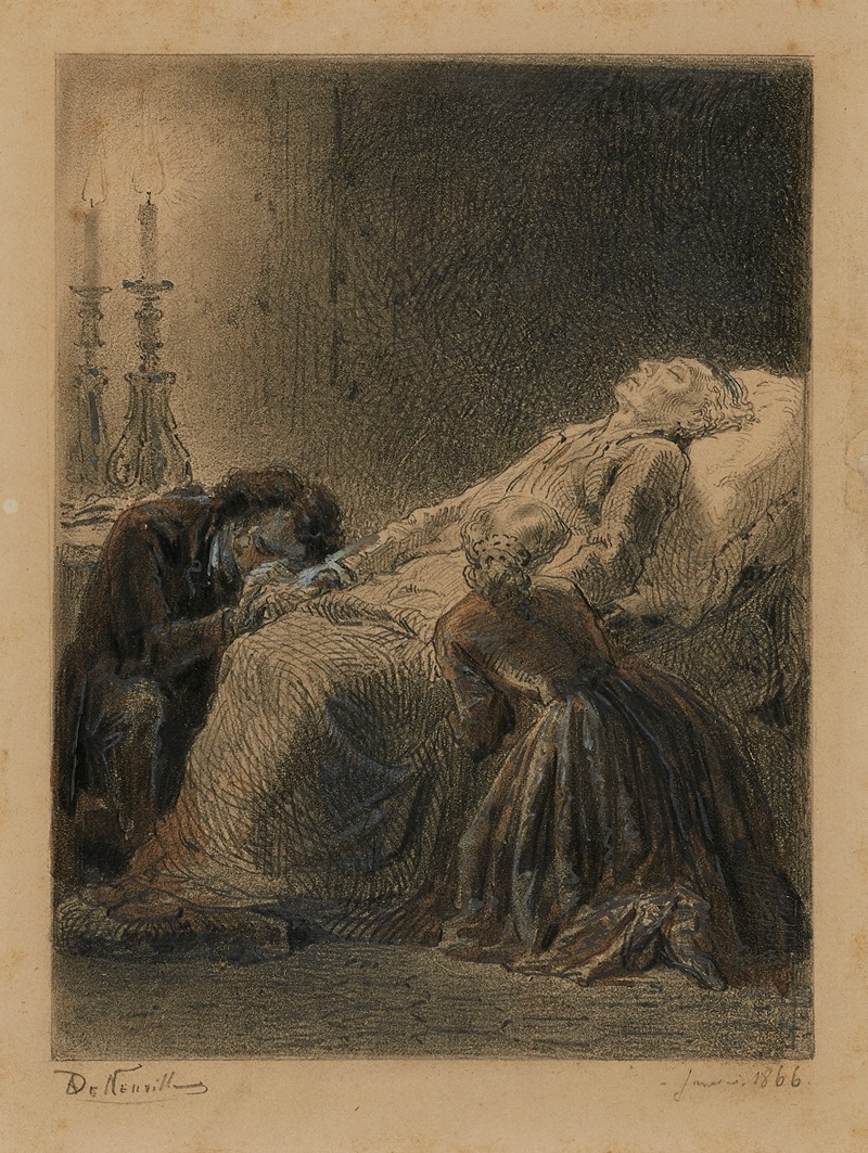 Alphonse Marie De Neuville - Mort de Jean Valjean Nuit derrière laquelel il y a le jour