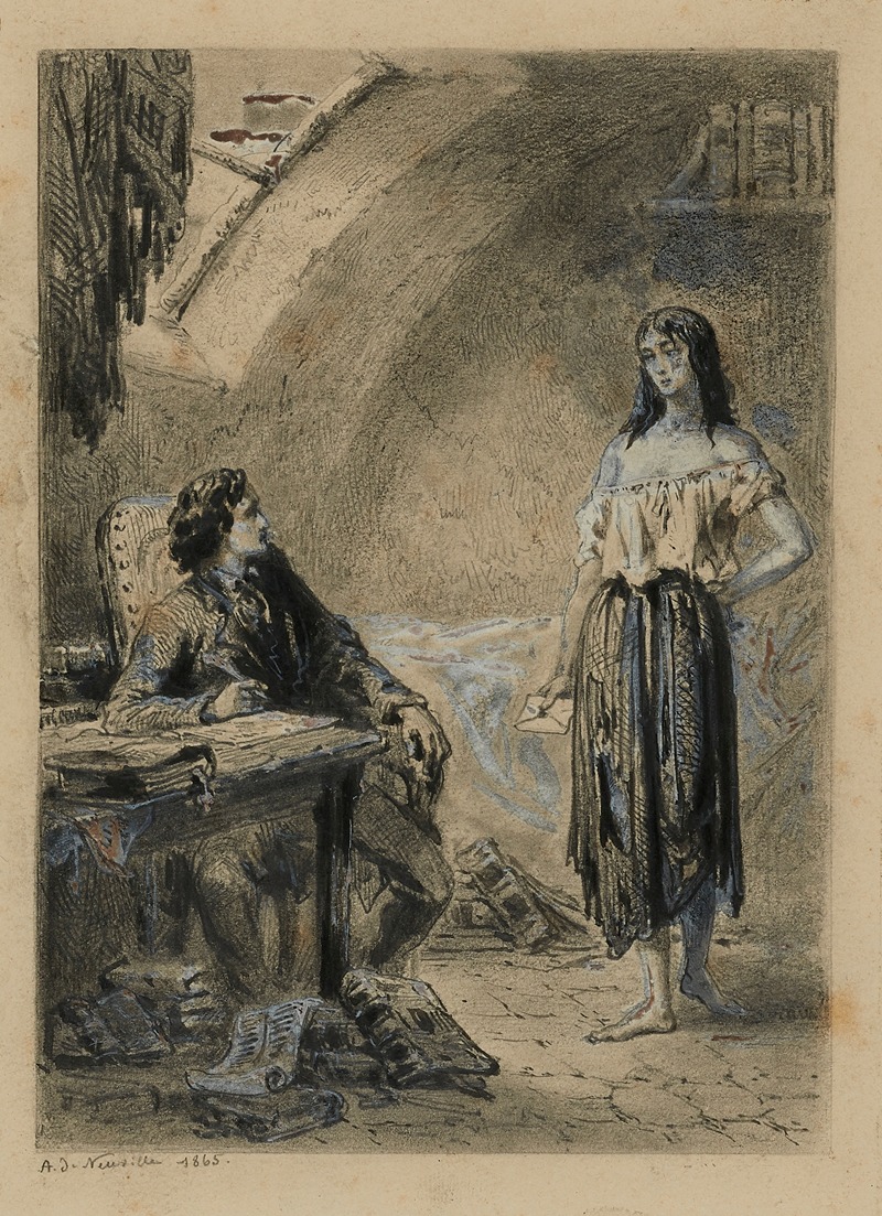 Alphonse Marie De Neuville - Eponine chez Marius Une rose dans la misère