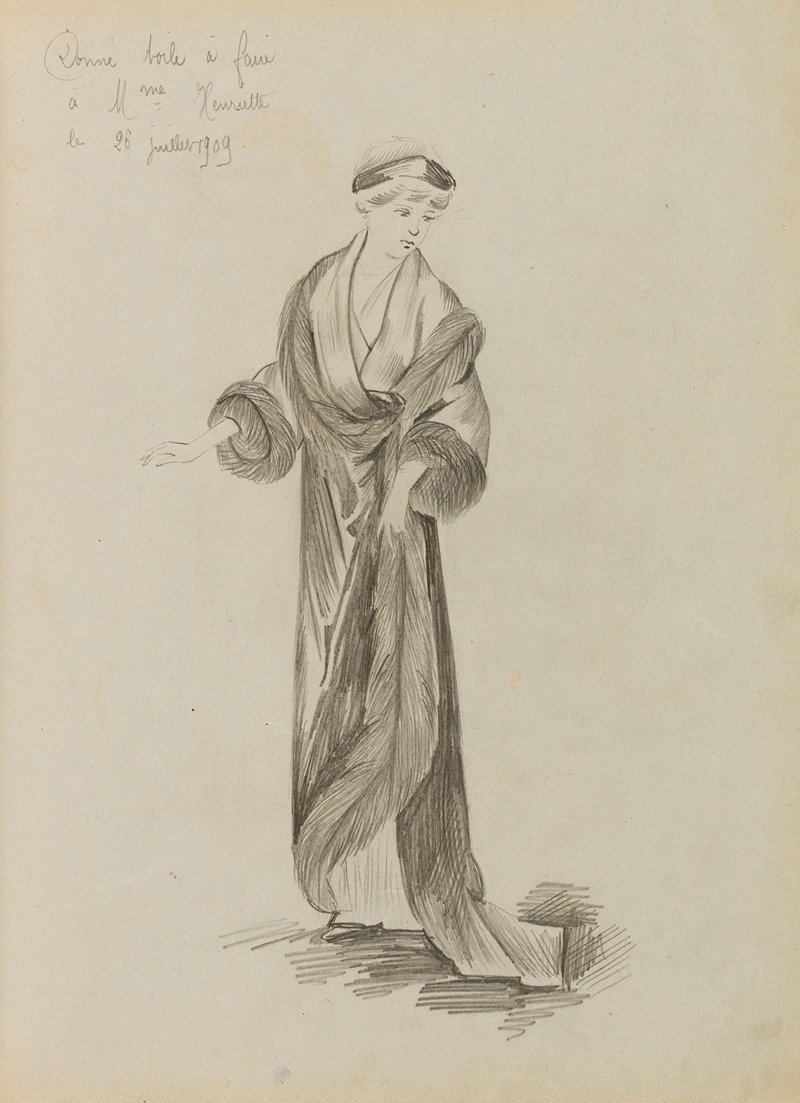 Anonymous - Figure de femme de trois quarts portant un manteau sur robe longue