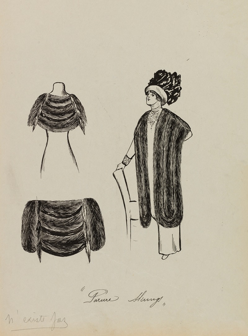 Anonymous - Figure de femme de trois quarts portant une écharpe sur une robe longue et un grand chapeau