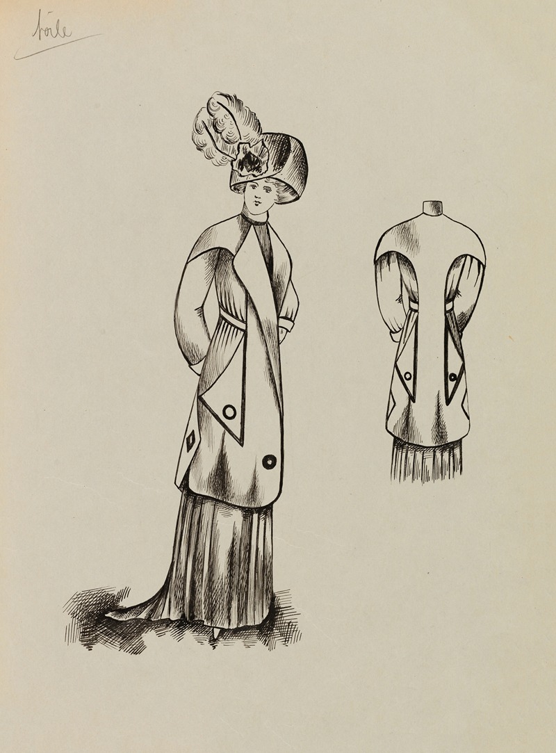 Anonymous - Figure de femme de trois-quart portant un manteau sur robe longue et un grand chapeau 8