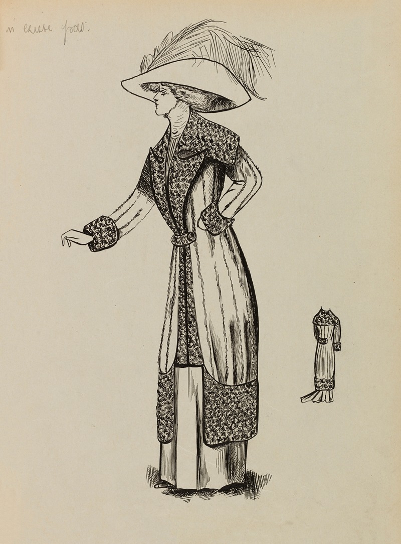 Anonymous - Figure de femme de trois-quart portant un manteau sur robe longue et un grand chapeau 9