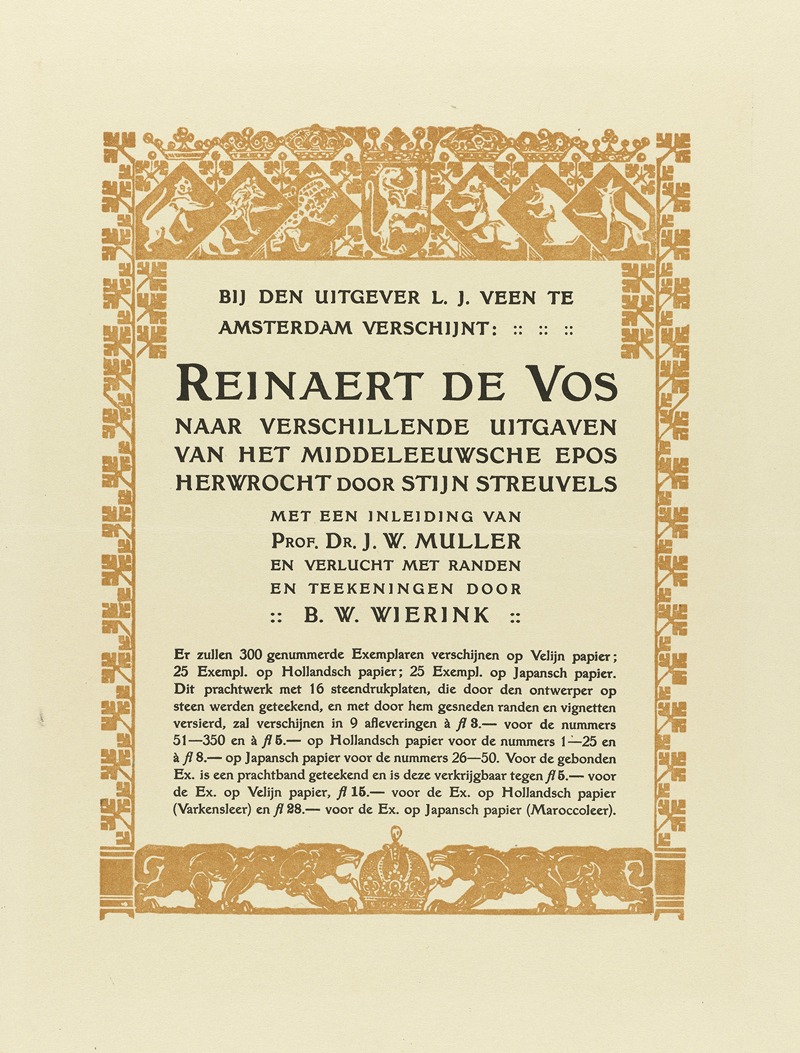 Bernard Willem Wierink - Advertentie voor Reinaert de Vos