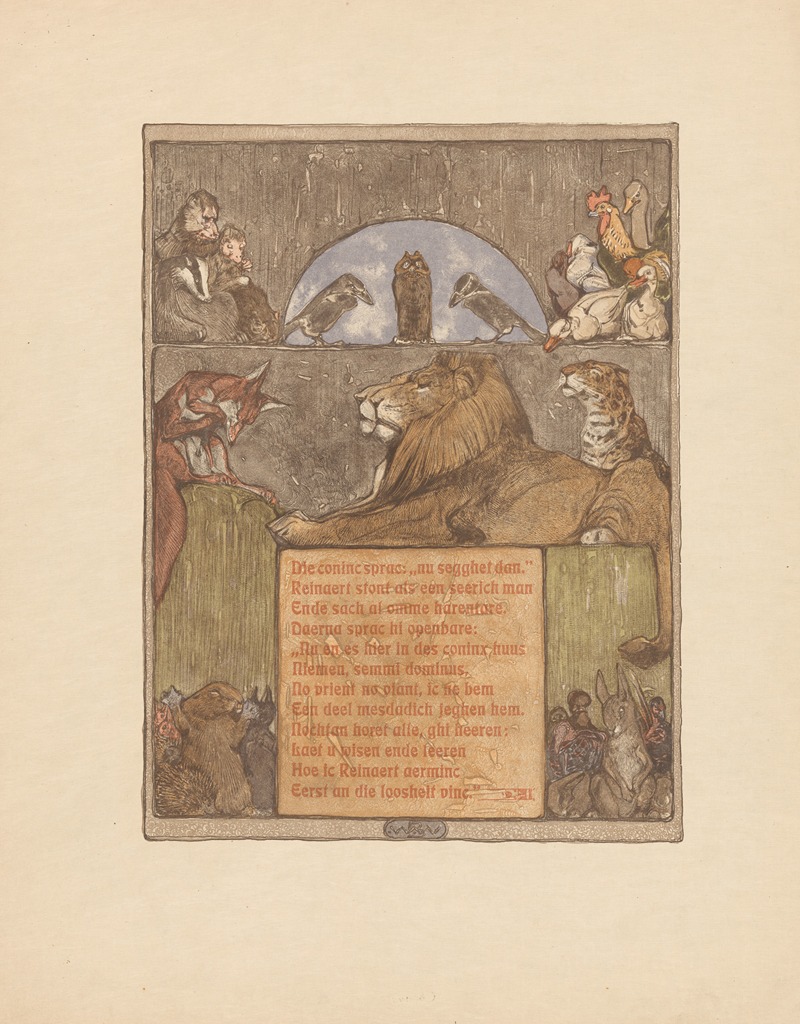 Bernard Willem Wierink - Fox (Reinaert) before lion (Nobel) and other animals in tribunal