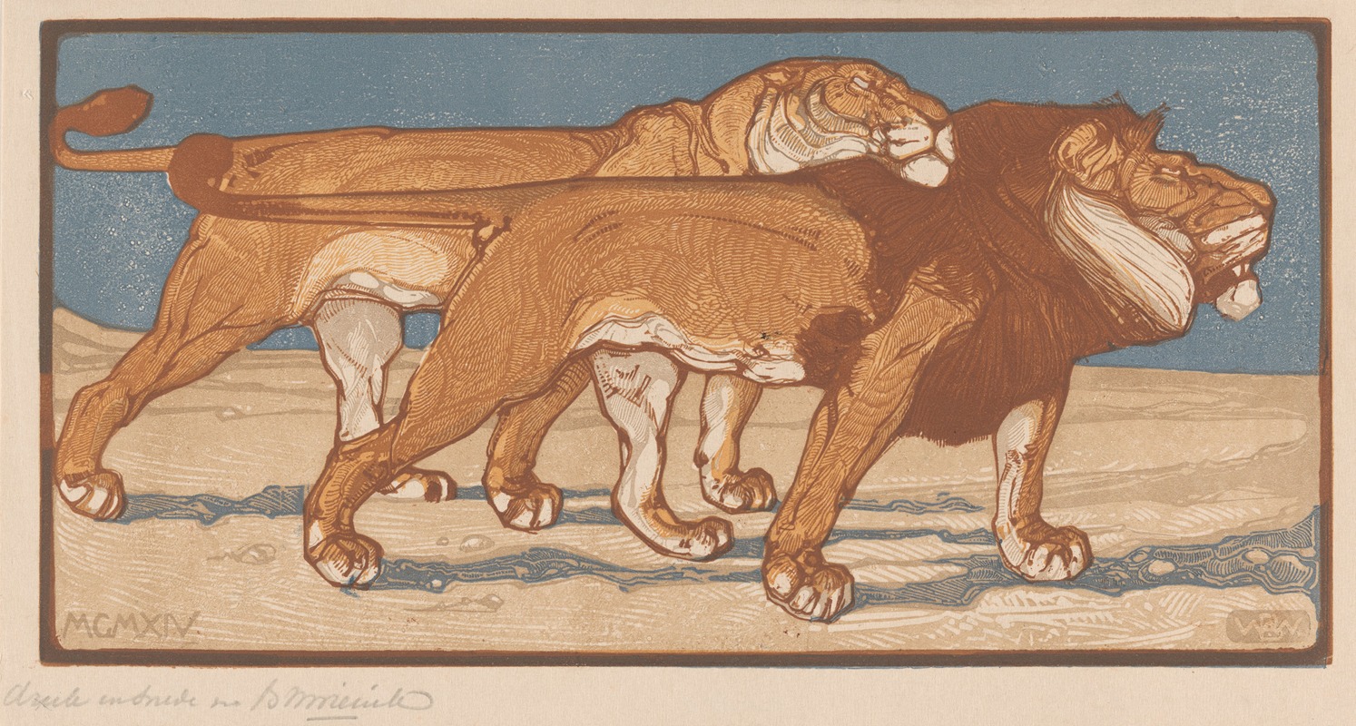 Bernard Willem Wierink - Lion and lioness Mating time