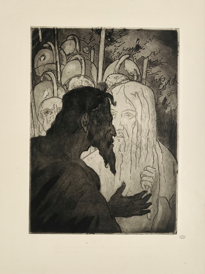 Emile Bernard - N° 35 – Et Judas s’approchant, blême et les mains crispées, Baisa Christ. Et le ciel sacré fut obscurci