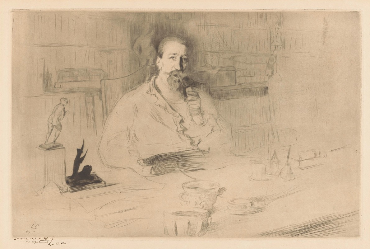 Edgar Chahine - Portrait of Anatole France behind his desk