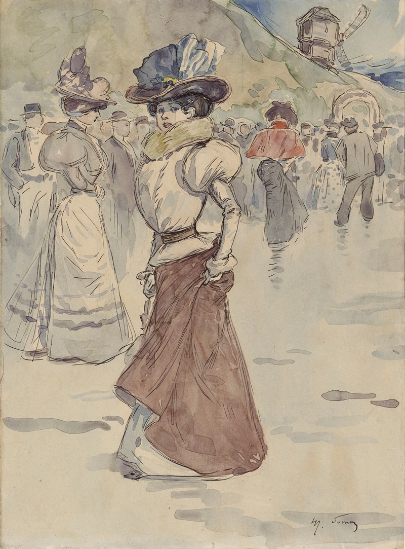 Henri Somm - Promeneurs devant le moulin de la Galette. Actuel 18ème arrondissement