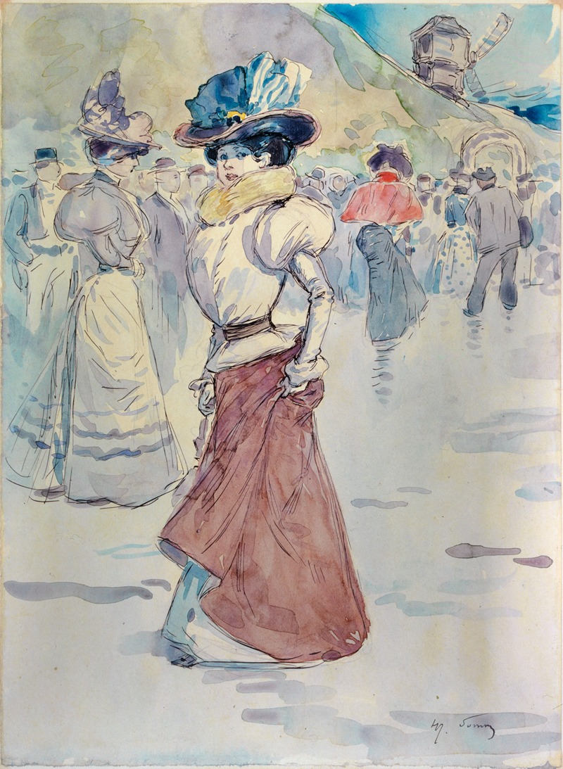 Henri Somm - Promeneurs devant le moulin de la Galette. Actuel 18ème arrondissement