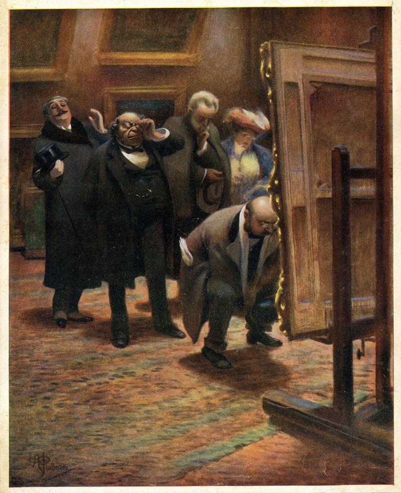 Albert Guillaume - Hommes examinant un tableau