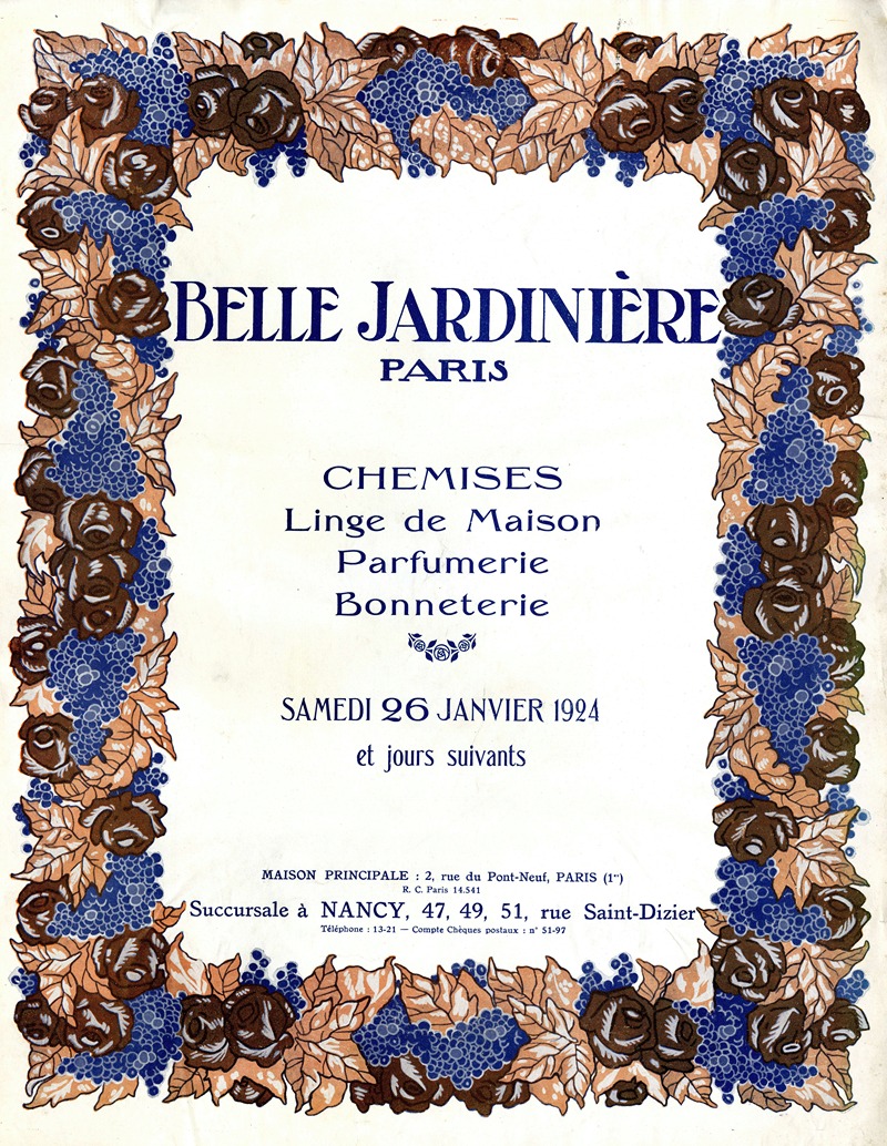 Anonymous - Belle jardinière – Chemises, linge de maison, parfumerie, bonneterie