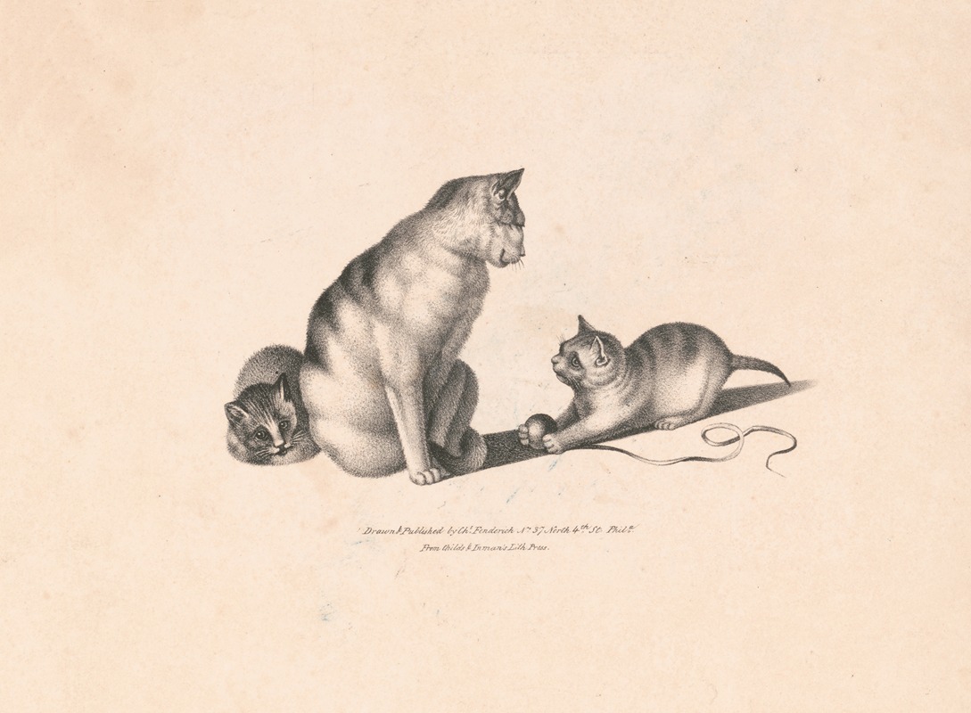 Charles Fenderich - Three cats – mother and kittens